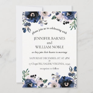 Marineblauw en Bord Roze Elegant Bloemen Kaart