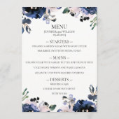 Marineblauw en Bord Roze Elegant Bloemenbruiloft Menu (Achterkant)