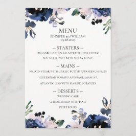 Marineblauw en Bord Roze Elegant Bloemenbruiloft Menu