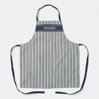 Marineblauw en Crème Eentonig Streepjespatroon  Schort