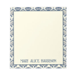 Marineblauw en Crème Schelp Patroon  Notitieblok
