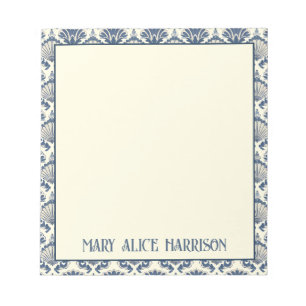 Marineblauw en Crème Schelp Patroon  Notitieblok