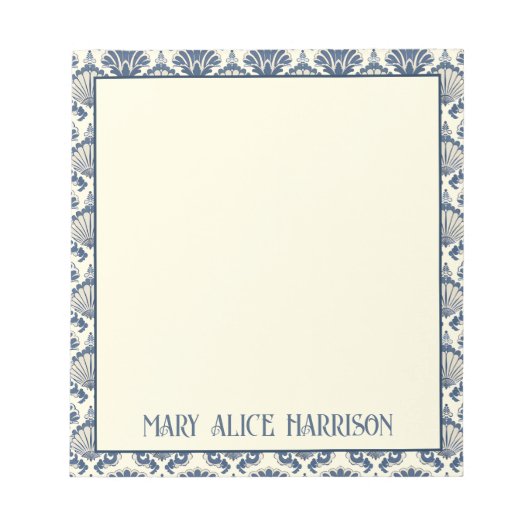Marineblauw en Crème Schelp Patroon  Notitieblok (Voorkant)