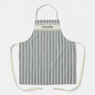 Marineblauw en Crèmekleurig Monochroom Gestreepte Schort