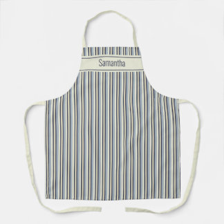 Marineblauw en Crèmekleurig Monochroom Gestreepte  Schort
