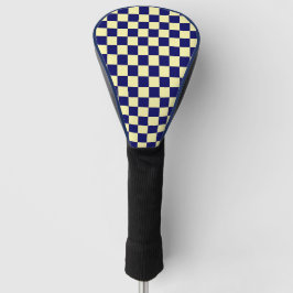Marineblauw en geel dambordpatroon golfheadcover