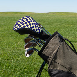 Marineblauw en geel dambordpatroon golfheadcover