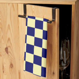 Marineblauw en geel dambordpatroon theedoek
