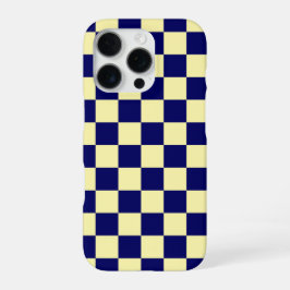 Marineblauw en geel schaakbordpatroon iPhone 16 pro hoesje
