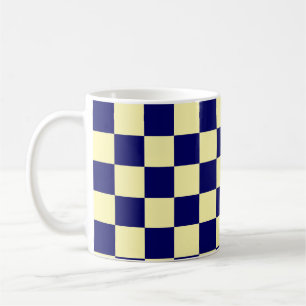 Marineblauw en geel schaakbordpatroon koffiemok