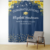 Marineblauw en gele bloemen achtergrond voor afstu wandkleed (In situ)