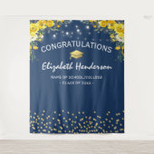 Marineblauw en gele bloemen achtergrond voor afstu wandkleed (Voorkant)