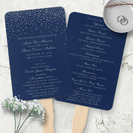 Marineblauw en glamour zilver confetti huwelijkspr handwaaier