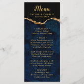 Marineblauw en goud agaat marmeren trouwmenu menu (Voorkant)
