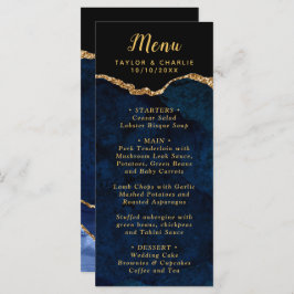 Marineblauw en goud agaat marmeren trouwmenu menu