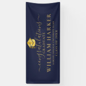 Marineblauw en goud elegante script afstuderen spandoek (Verticaal)