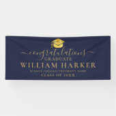 Marineblauw en goud elegante script afstuderen spandoek (Horizontaal)