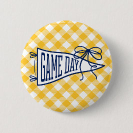 Marineblauw en goud geruit spel dag wimpel  ronde button 5,7 cm