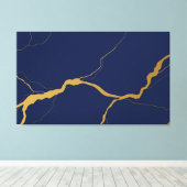 Marineblauw en Goud Kintsugi Abstract Canvas Afdruk (Insitu (Houten vloer))
