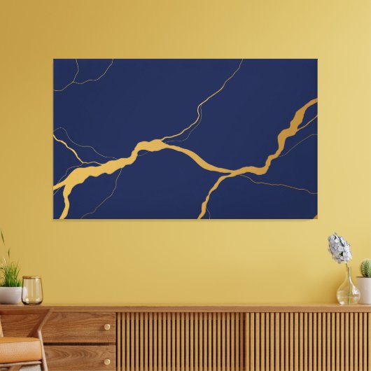 Marineblauw en Goud Kintsugi Abstract Canvas Afdruk (Insitu (Woonkamer))