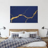 Marineblauw en Goud Kintsugi Abstract Canvas Afdruk (Insitu (Slaapkamer))