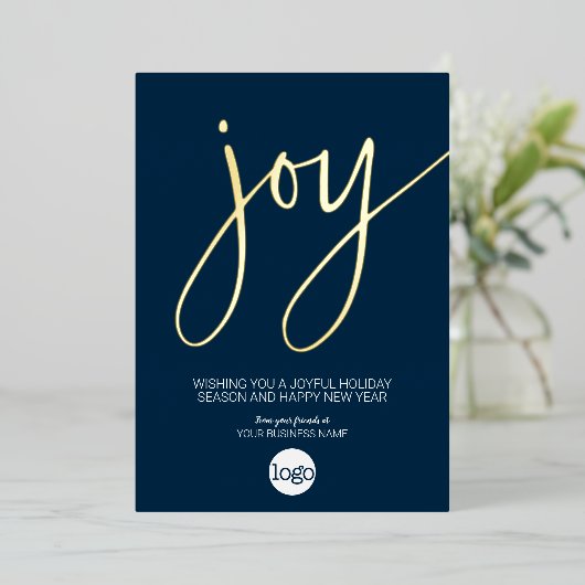 Marineblauw en goud met kerstcadeautjes voor Joy B Folie Feestdagenkaart (Staand Voorkant)