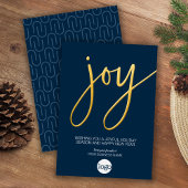Marineblauw en goud met kerstcadeautjes voor Joy B Folie Feestdagenkaart