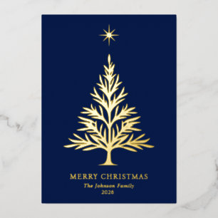 Marineblauw en Goud Minimalistische Kerstster en - Folie Feestdagenkaart