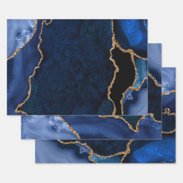 Marineblauw en goud namaak glitters agaat inpakpapier vel