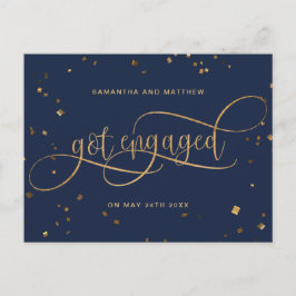 Marineblauw en Goud, Verloving Confetti, Verloving Aankondigingskaart