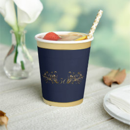 Marineblauw en Goud Vijftigste Bruiloft Jubileum Papieren Bekers