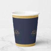 Marineblauw en Goud Vijftigste Bruiloft Jubileum Papieren Bekers (Links)