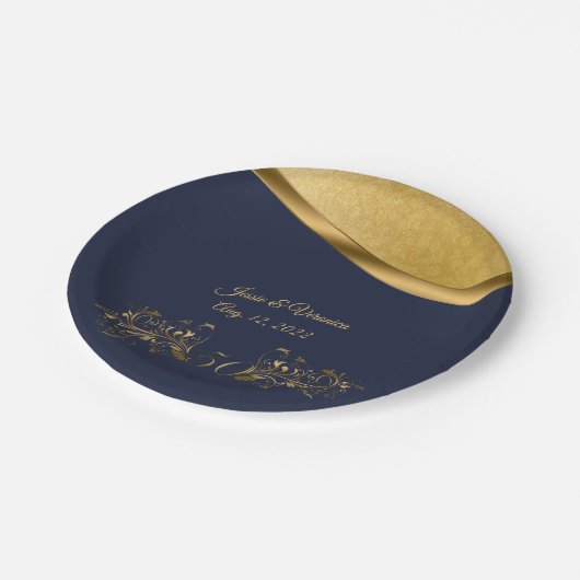 Marineblauw en Goud Vijftigste Bruiloft Jubileum Papieren Bordje (Gekanteld)