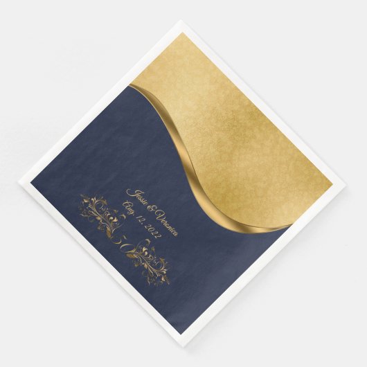Marineblauw en Goud Vijftigste Bruiloft Jubileum Servet (Hoek)