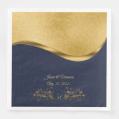 Marineblauw en Goud Vijftigste Bruiloft Jubileum Servet (Voorkant)