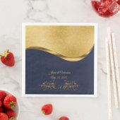 Marineblauw en Goud Vijftigste Bruiloft Jubileum Servet (Insitu)