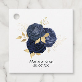 Marineblauw en goud vintage sjofele rozen Quinceañ Bedankjes Labels