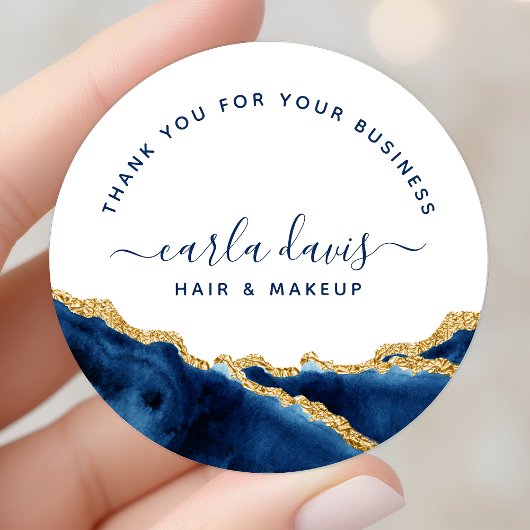 Marineblauw en goud waterverf ronde sticker