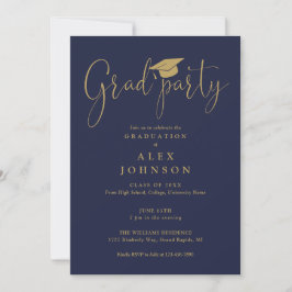 Marineblauw en gouden afstudeerfeest Script Afstud Kaart