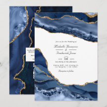 Marineblauw en gouden agaten steen QR Code RSVP Tr