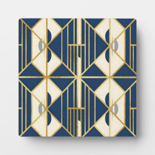 Marineblauw en gouden Art Deco geometrisch patroon Fotoplaat