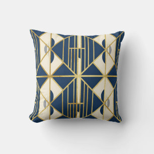 Marineblauw en gouden Art Deco geometrisch patroon Kussen
