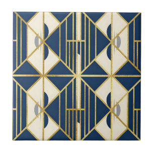 Marineblauw en gouden Art Deco geometrisch patroon Tegeltje