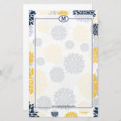 Marineblauw en gouden bloempatroonmonogram briefpapier (Voorkant / Achterkant)