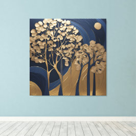 Marineblauw en gouden boomcanvas wandkunst, luxe canvas afdruk