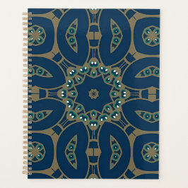 Marineblauw en gouden geometrisch achthoekpatroon planner