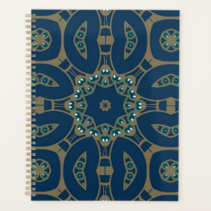 Marineblauw en gouden geometrisch achthoekpatroon planner