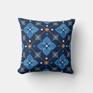 Marineblauw en gouden geometrisch bloempatroon kussen