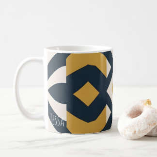 Marineblauw en gouden geometrisch tegelpatroon koffiemok