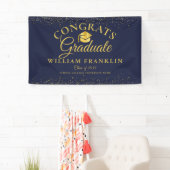 Marineblauw en gouden glitters moderne afstuderen spandoek (Insitu)